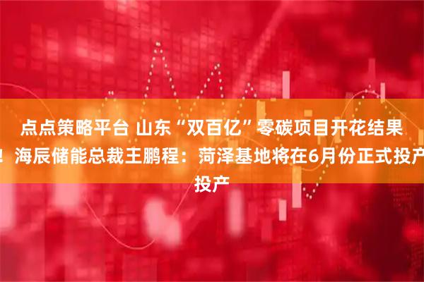 点点策略平台 山东“双百亿”零碳项目开花结果！海辰储能总裁王鹏程：菏泽基地将在6月份正式投产